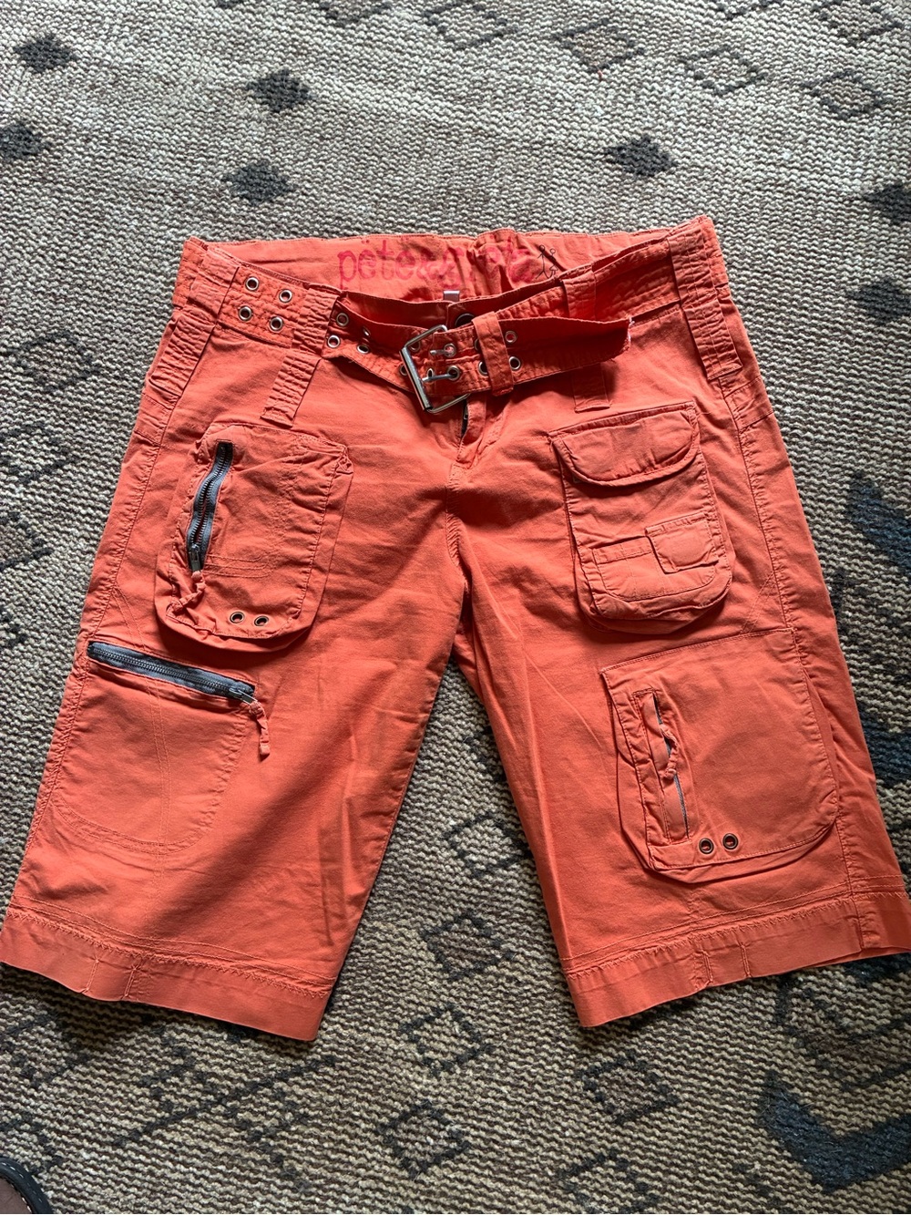 Women's Orange Utility Cargo Shorts with Belt